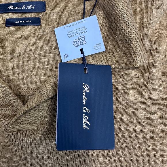 Porter & Ash Linen Polo Shirt Mens S Mustard Gold Short Sleeve Pullover V-neck - Picture 6 of 9